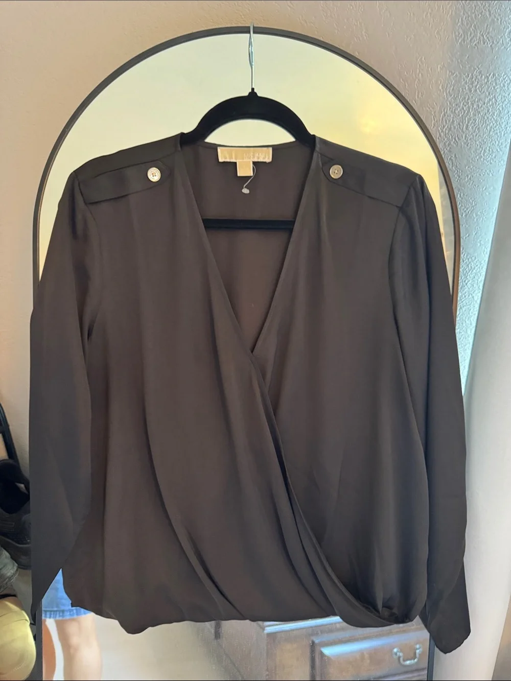 Michael Kors black Wrap Blouse with Gold Buttons